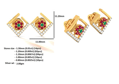 RKC Damen-Ohrring, offener quadratischer Ohrstecker aus 925er-Sterlingsilber, 14 Karat Rose, über 2,00 g, Höhe 11,20 mm