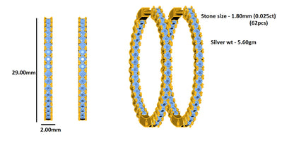 RKC 925 Sterling Silber Hoop Huggies Clip-On-Ohrring für Damen, 14 Karat Gelb, Gewicht 5,60 g, Höhe 29,00 mm