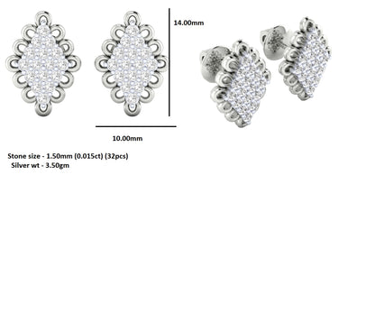 Orecchino a bottone da sposa da donna in argento sterling RKC con finitura in oro giallo 14K da 3,50 Gm, altezza 14,00 MM
