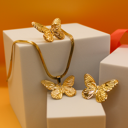 Devam Jewellery 925 Silver Gold Plated Butterfly Design Pendant set Earrings for Women and Girls