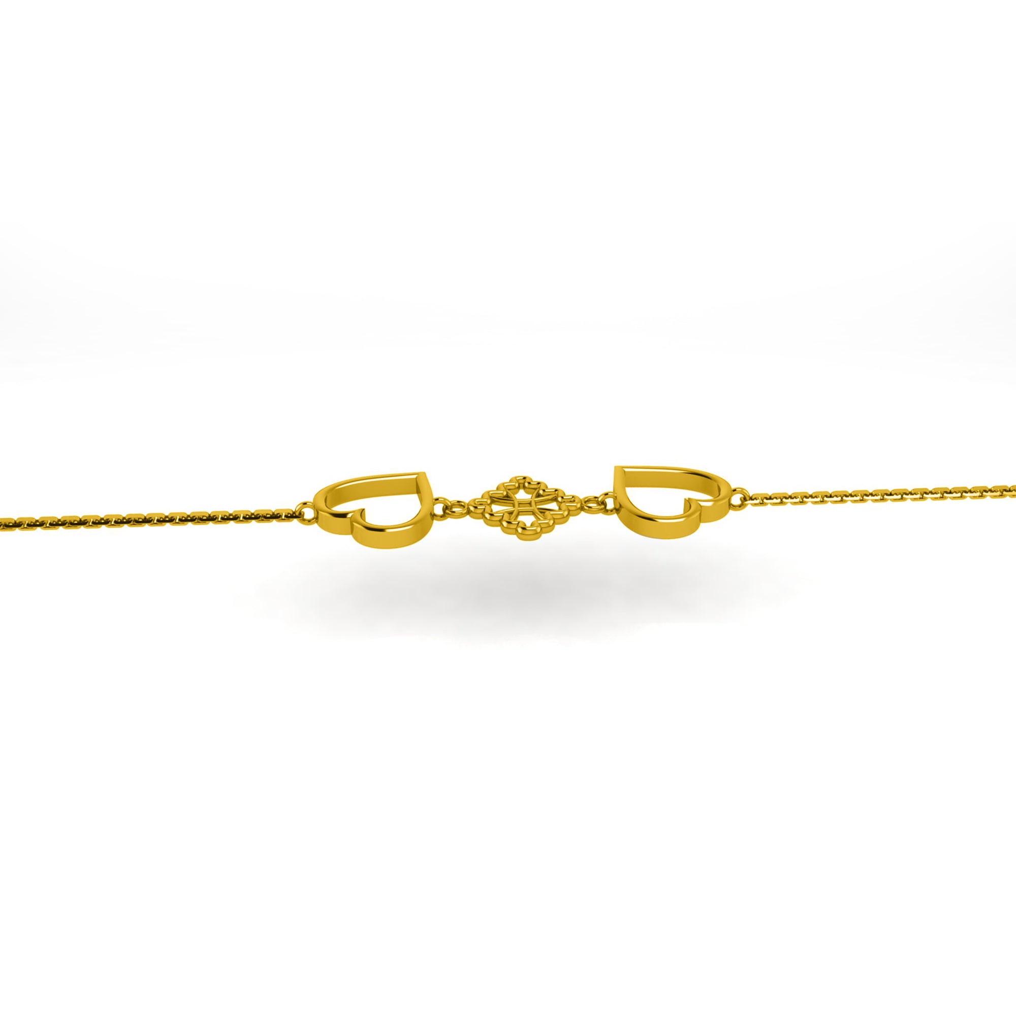 RKC 925 Sterling Silber Damen-Armband mit goldenem Herz, 14 Karat Gelbgold vergoldet, Gewicht 4,00 g, Höhe 12,00 mm