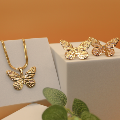 Devam Jewellery 925 Silver Gold Plated Butterfly Design Pendant set Earrings for Women and Girls
