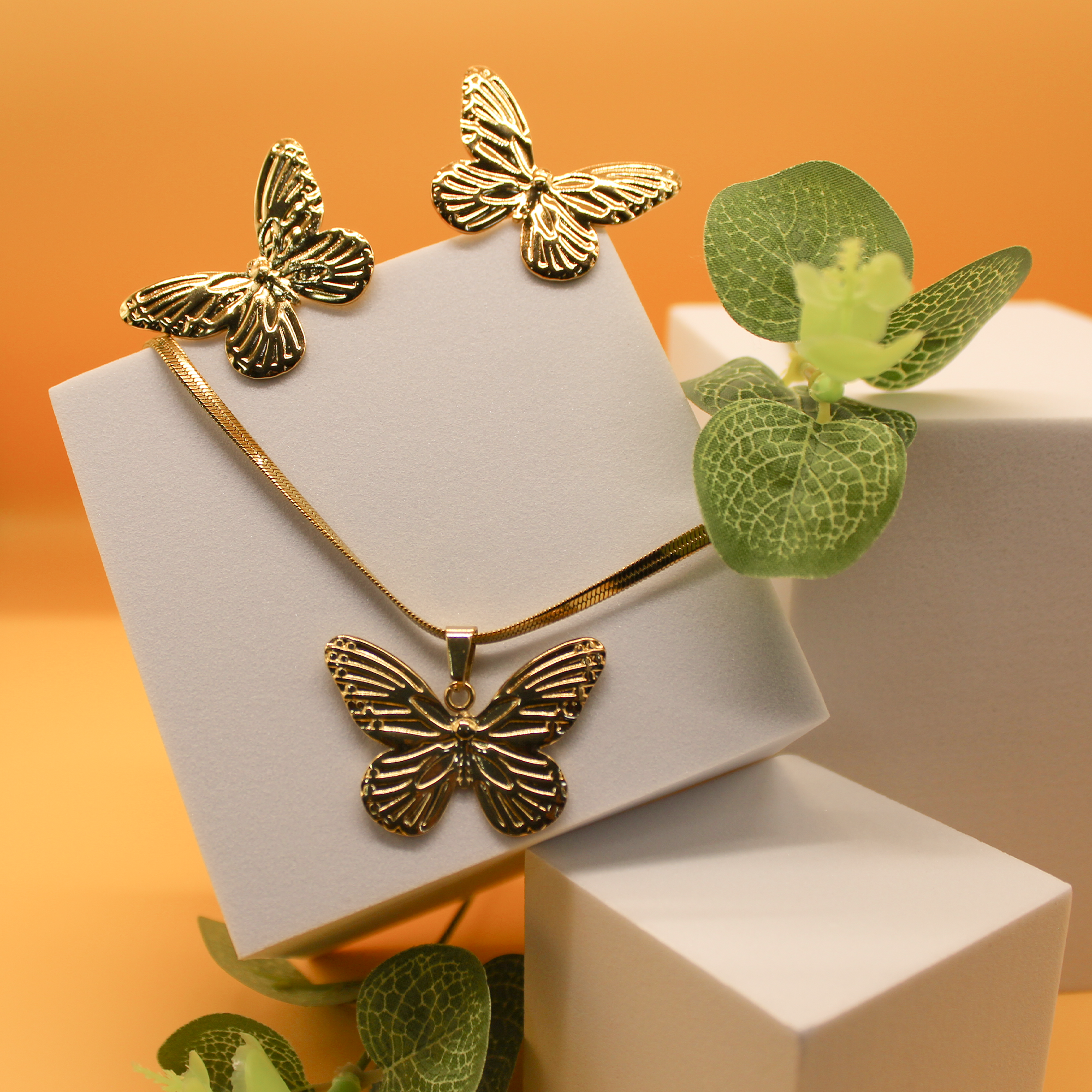 Devam Jewellery 925 Silver Gold Plated Butterfly Design Pendant set Earrings for Women and Girls