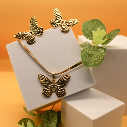 Devam Jewellery 925 Silver Gold Plated Butterfly Design Pendant set Earrings for Women and Girls