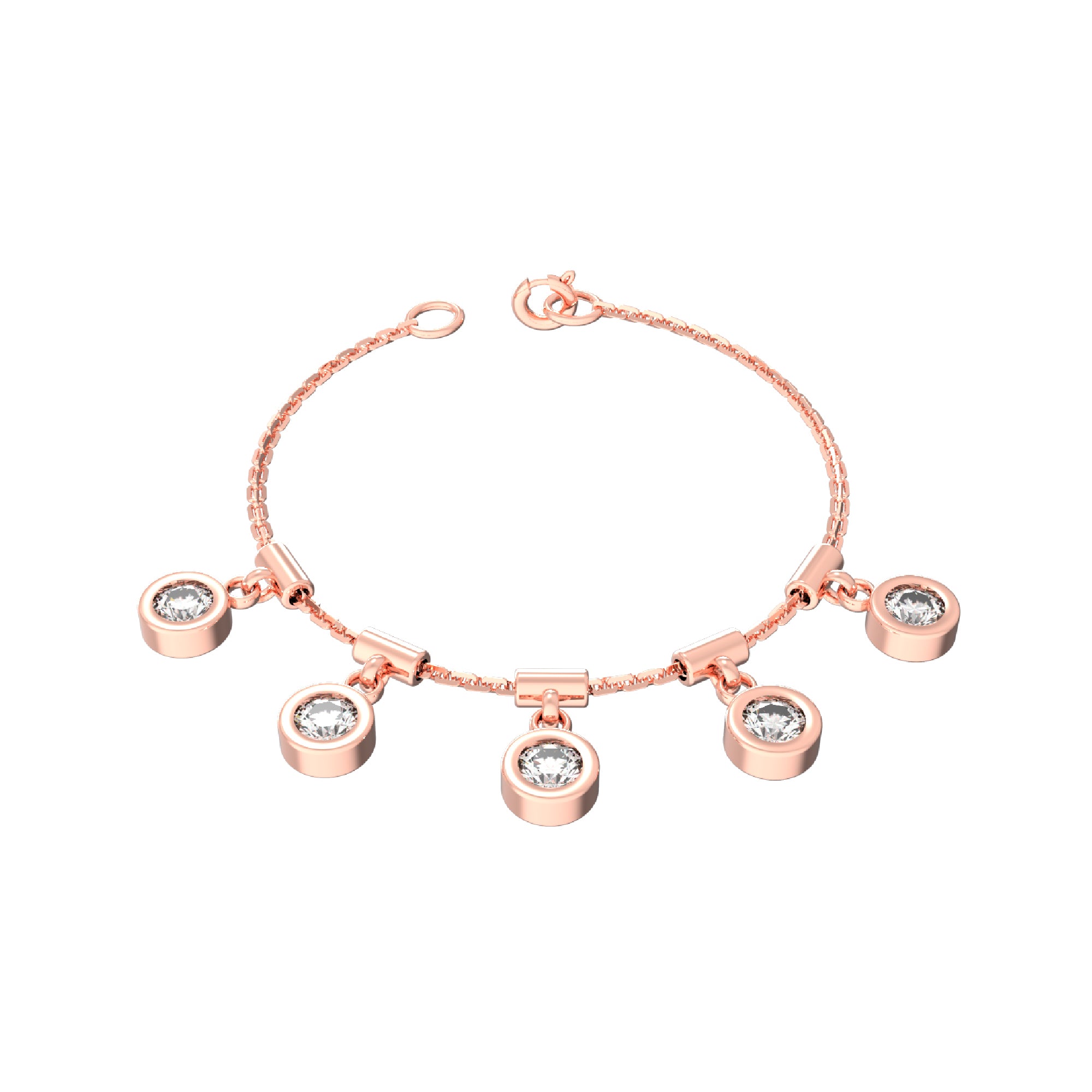RKC 925 Sterling Silber 1,25 Karat Moissanit runder Charm-Damen-Armband, 14 Karat Gelbgold vergoldet, Gewicht 3,75 g