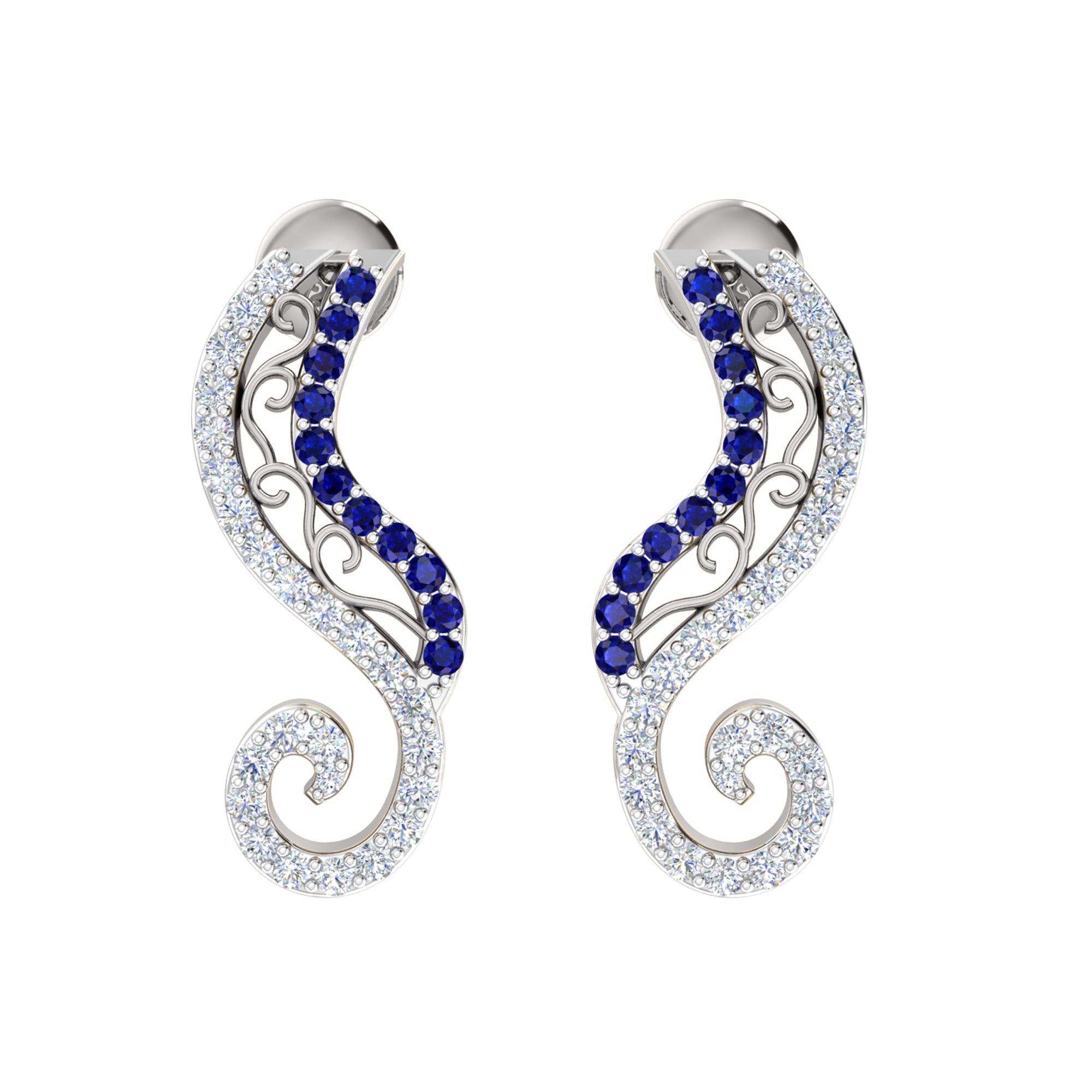 Orecchino da donna con perno in argento sterling RKC 925 bianco 14k su peso 3,00 g, altezza 20,50 mm