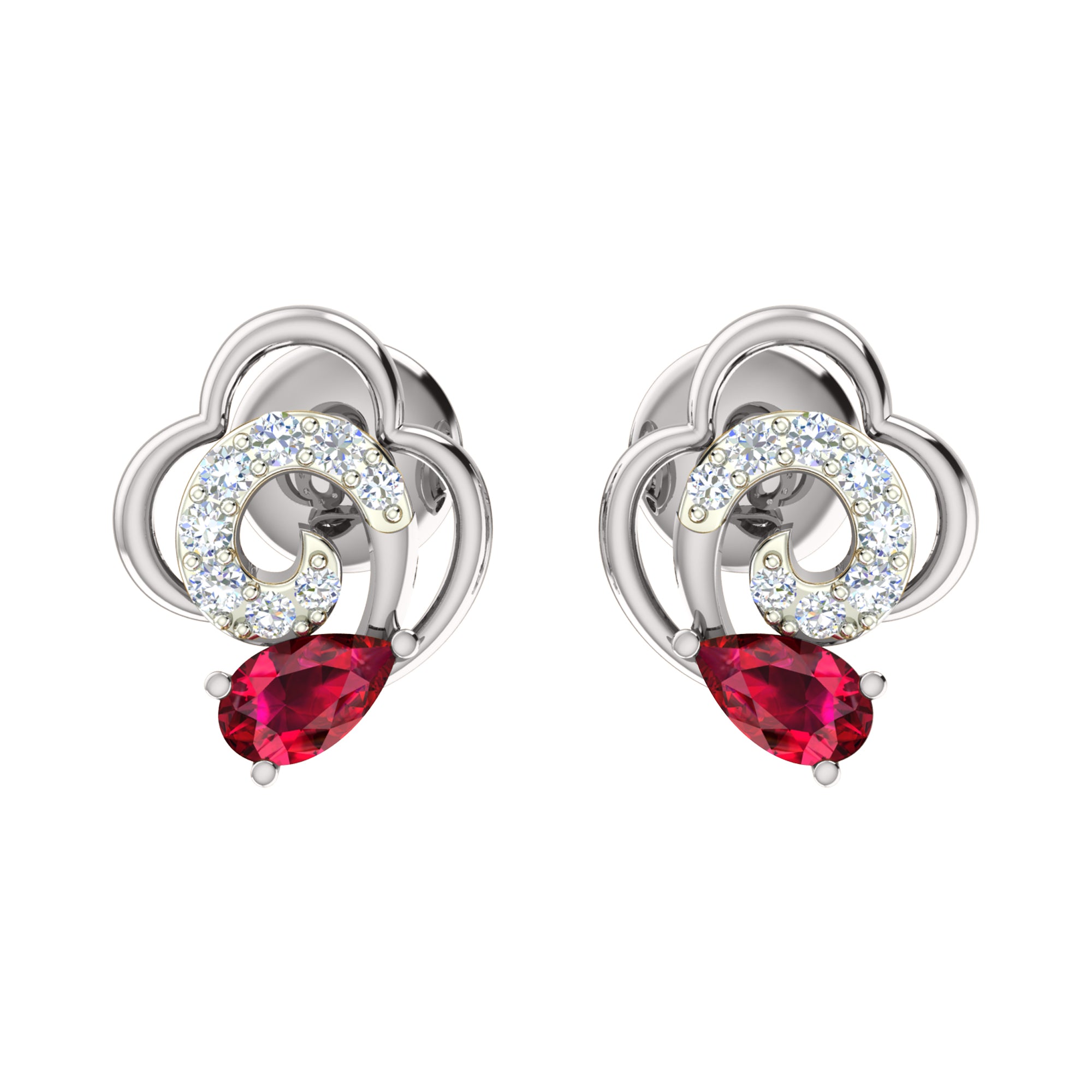 RKC 925 Silber, insgesamt 0,36 ct Rubin-Anhänger mit einem Gesamtgewicht von 3,60 g und ein 2,20 g schwerer Ohrring, besetzt mit 14-karätiger Rosévergoldung