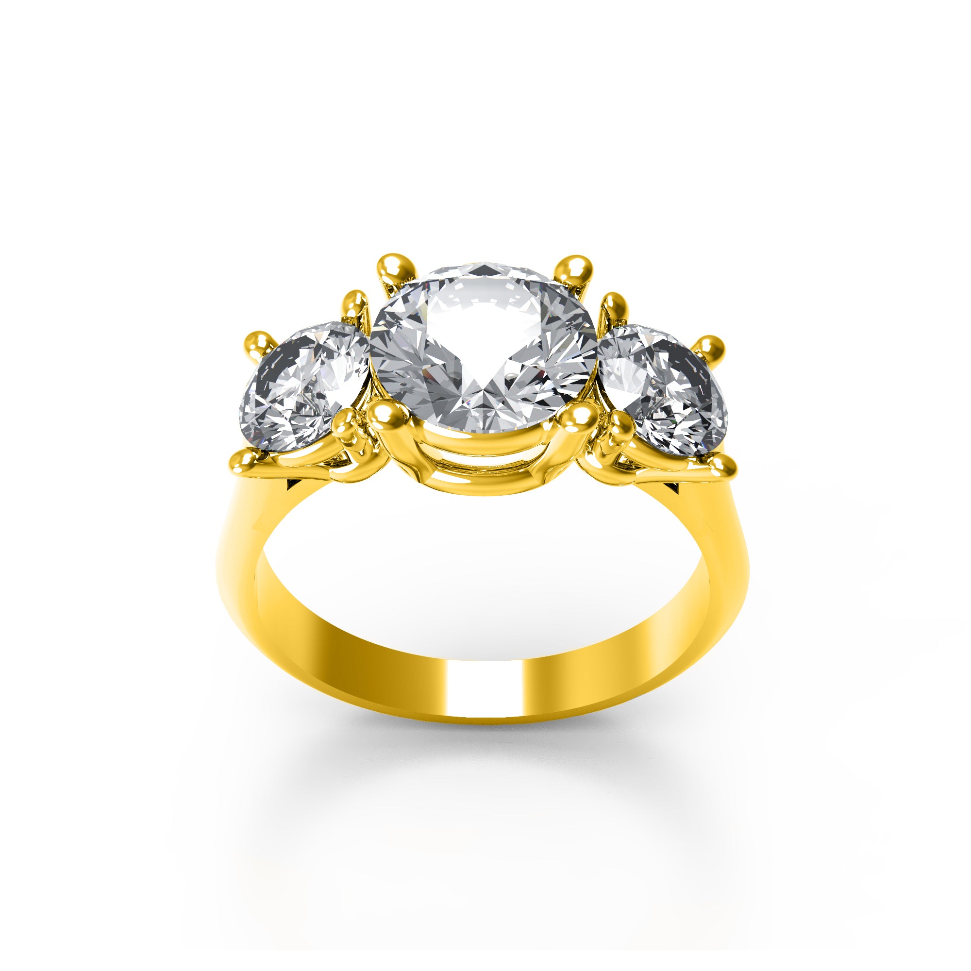 Fede nuziale rotonda con tre pietre Moissanite RKC, argento 925, placcato oro rosa 14 carati, peso 2,70 g, larghezza 2,60 mm