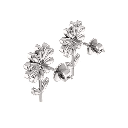 RKC 925 Sterling Silver Girasole Push Back Orecchino da donna in oro bianco 14k su peso 3,00 g, altezza 18,00 mm