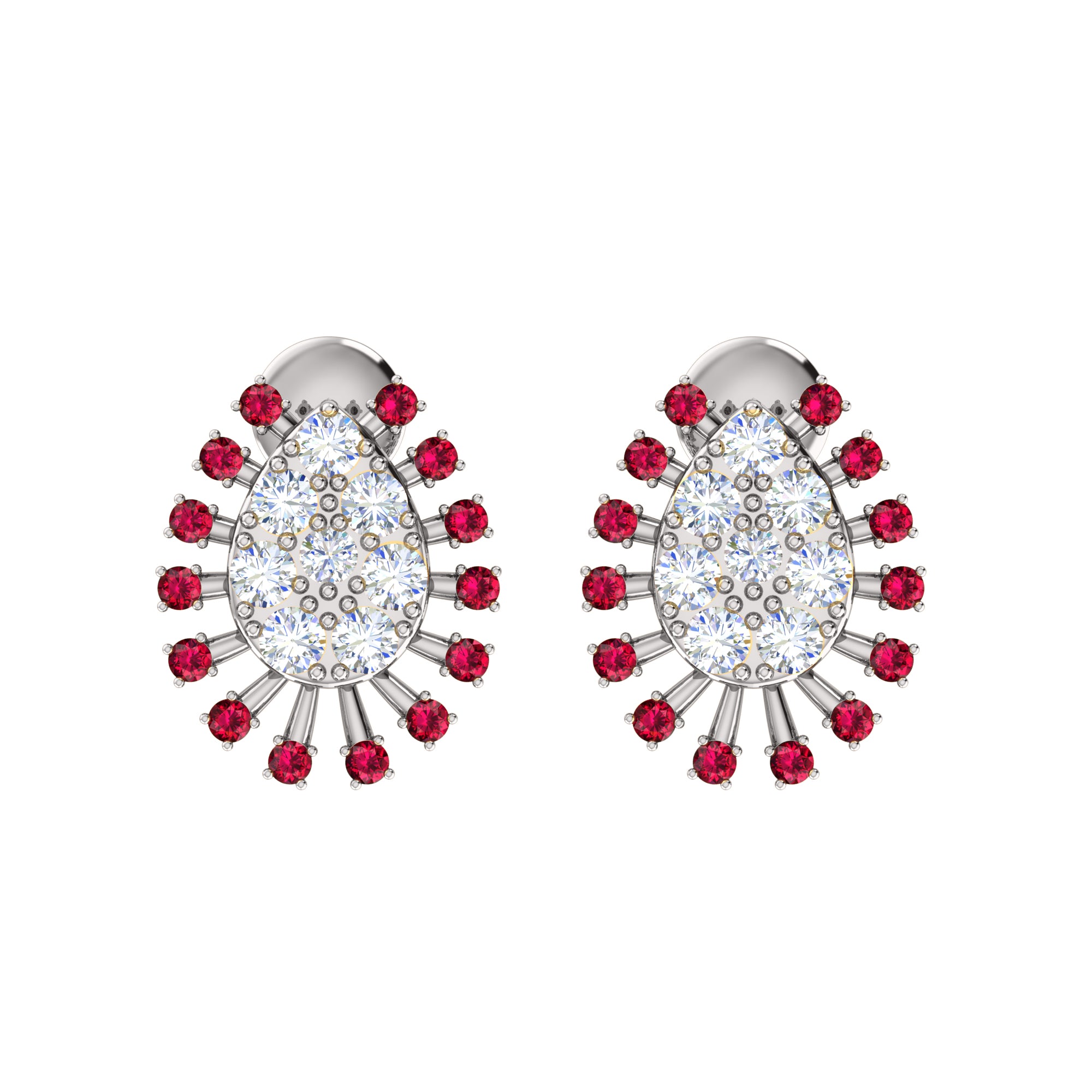 Orecchino da donna a grappolo in argento sterling 925 RKC 14k bianco su peso 3,00 g, altezza 14,00 mm