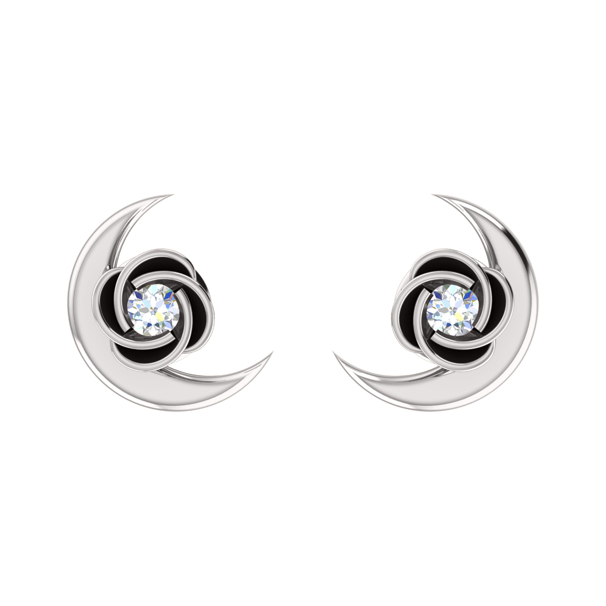 Orecchino da donna RKC in argento sterling 925 con mezza luna respinta in oro bianco 14k oltre 1,60 peso, altezza 9,30 mm