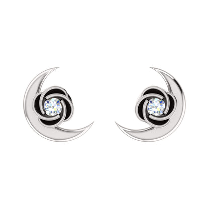 Orecchino da donna RKC in argento sterling 925 con mezza luna respinta in oro bianco 14k oltre 1,60 peso, altezza 9,30 mm