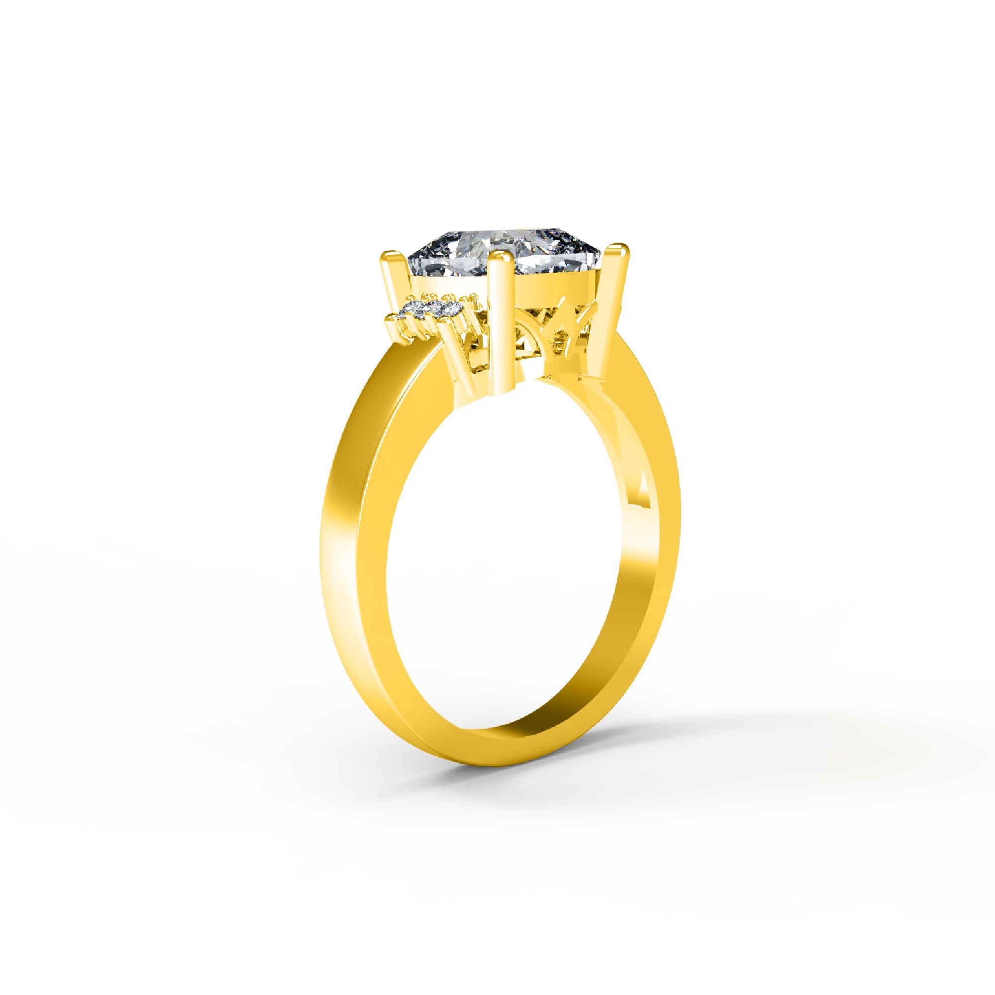 Fede nuziale solitaria in moissanite con taglio a cuscino RKC, argento 925, placcato oro giallo 14 carati, peso 3 g, larghezza 2,10 mm
