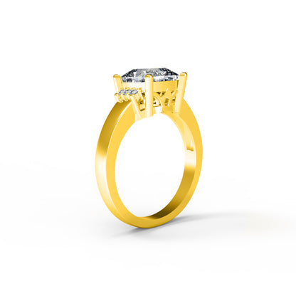 Fede nuziale solitaria in moissanite con taglio a cuscino RKC, argento 925, placcato oro giallo 14 carati, peso 3 g, larghezza 2,10 mm