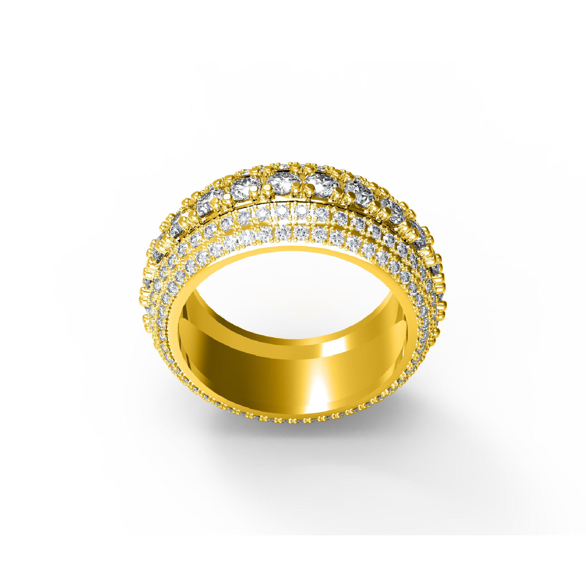 RKC 4,5 Karat Rundschliff-Moissanit-Verlobungsring, 925er Silber, 14 Karat Gelbgold plattiert, Herrenband, Gewicht 10 g
