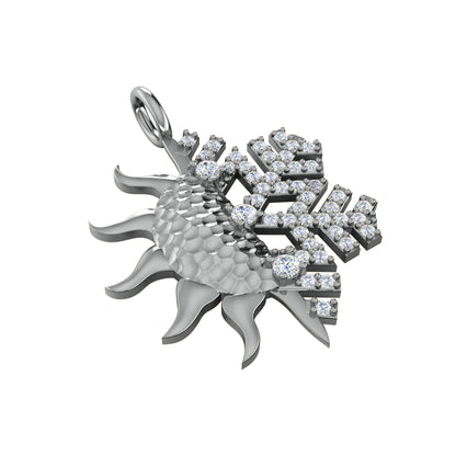 RKC Ciondolo con sole e fiocco di neve in moissanite da 0,47 ct, gioielli in argento 925, placcato in oro giallo 14 carati, peso 4,50 g, altezza 29 mm