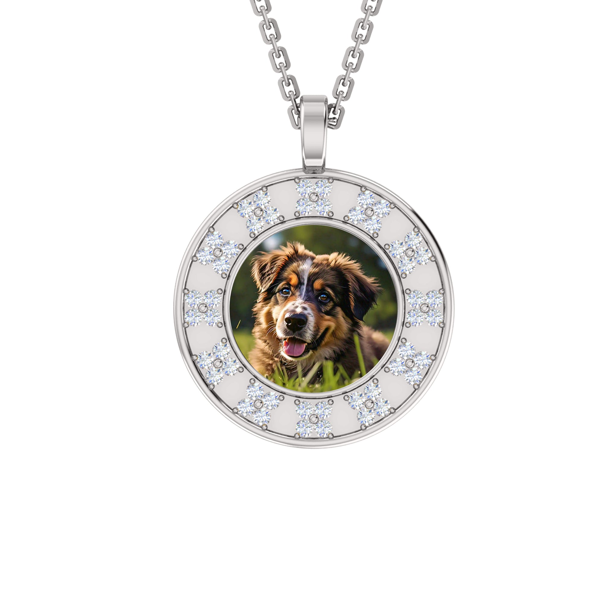 Ciondolo con foto Halo in Moissanite da 0,48 ct, gioielli in argento 925, placcato in oro giallo 14 carati, peso 5 g, altezza 20 mm