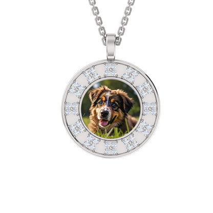 Ciondolo con foto Halo in Moissanite da 0,48 ct, gioielli in argento 925, placcato in oro giallo 14 carati, peso 5 g, altezza 20 mm