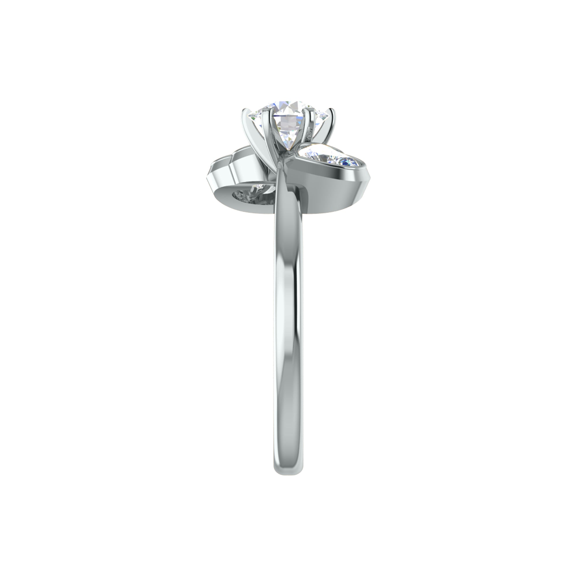 Anello di fidanzamento rotondo con tre pietre RKC in argento 925 placcato in oro giallo 14 carati per donna Peso 2,20 g