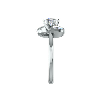 Anello di fidanzamento rotondo con tre pietre RKC in argento 925 placcato in oro giallo 14 carati per donna Peso 2,20 g