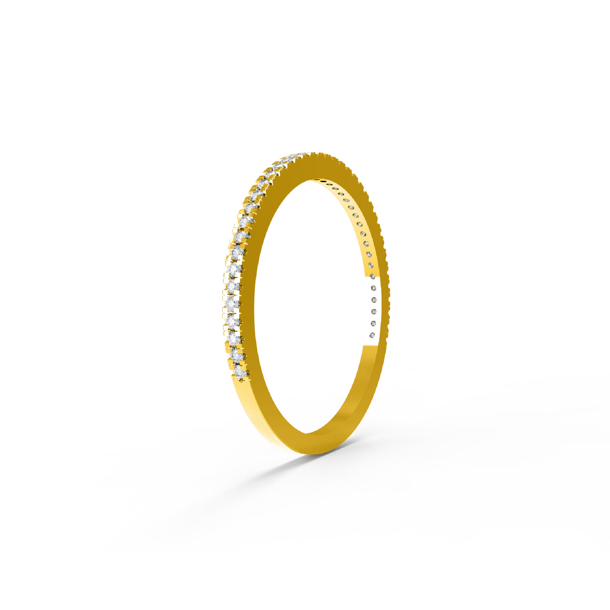 RKC Runder Moissanit-Ring aus 925er-Sterlingsilber, halbe Ewigkeit, stapelbarer Bandring für Damen, 925er-Silber, 14 Karat Roségold vergoldet, Gewicht 1,10 g, Breite 1,30 mm
