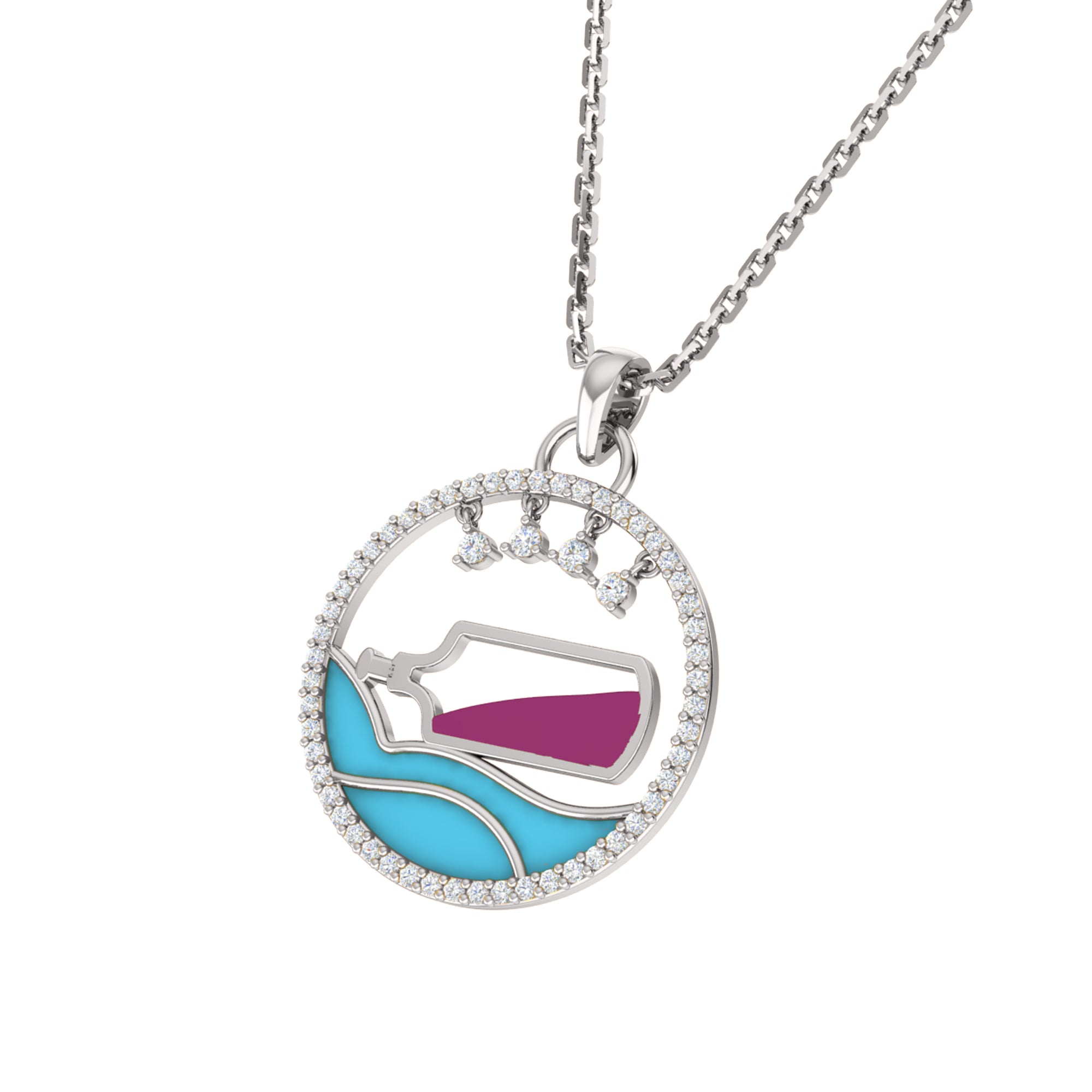 RKC 0.35 ct Enamel Moissanite Pendant 925 Silver Jewelry 14K Rose Gold Plated Wt 4.20gm Height 23.20mm