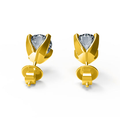 RKC 925 Sterling Silber Unisex-Ohrstecker mit vier Zinken, 14 Karat Gelb, Produktgewicht: 1,60 GM, Höhe: 5,50 mm