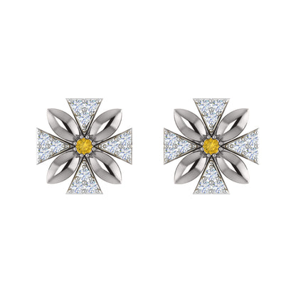 Orecchino da donna con motivo floreale push-back in argento sterling RKC 925, oro rosa 14 carati, peso 3,00 g, altezza 11,50 mm