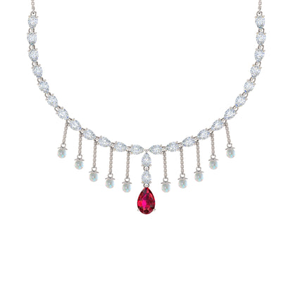 RKC Silver Statement Necklace 24 Carat Cubic Zirconia Necklace For Our Better Half Person Weight- 15gm