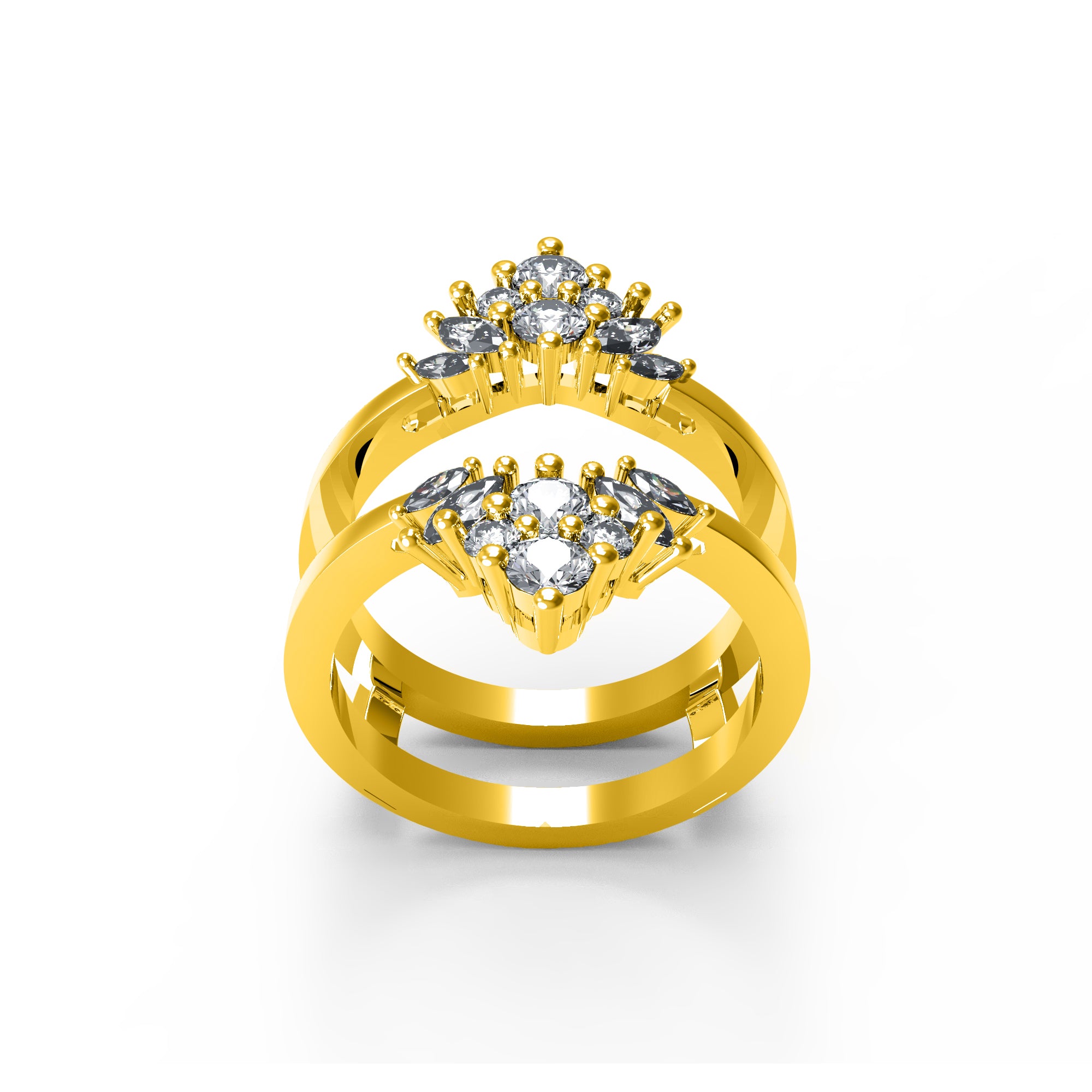 RKC Runder Moissanit Marquise Enhancer Ehering, Jackenring, 925er Sterlingsilber, 14 Karat Gelbgold vergoldet, Gewicht 5 g