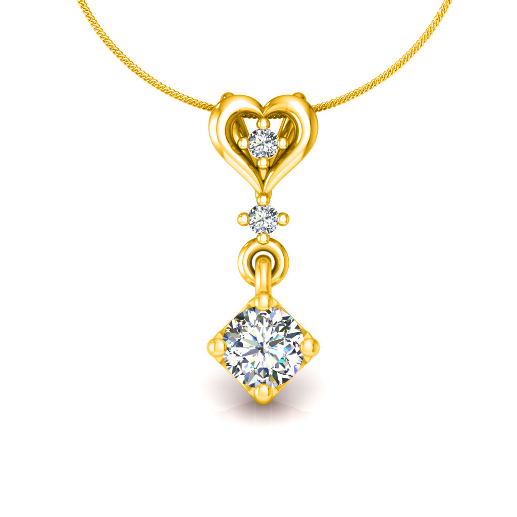 RKC Anello a cuore con pendente in argento con moissanite da 0,40 ct, finitura in oro giallo 14 carati, peso 2,8 g, altezza 15 mm