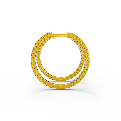 RKC 925 Sterling Silber Hoop Huggies Clip-On-Ohrring für Damen, 14 Karat Gelb, Gewicht 5,60 g, Höhe 29,00 mm