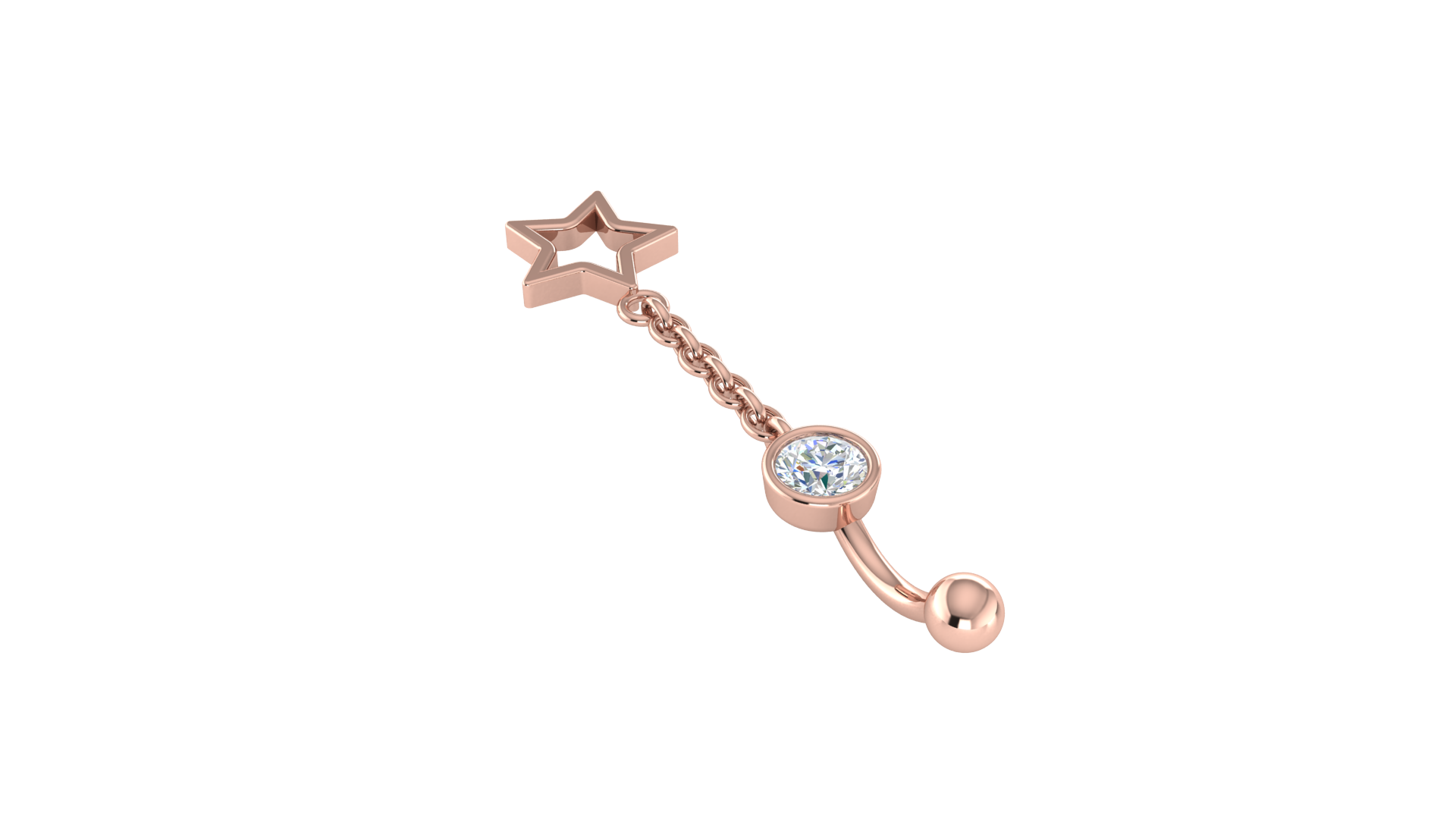 RKC JEWELRY 925 Sterling Silber Drop Star Damen-Bauchnabel, 14 Karat Gelbgold vergoldet, Gewicht 1,20 GM, Höhe 35 mm