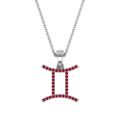 RKC Yellow Gold Plated Gemini Horoscope Cubic Zirconia Pendant Necklace