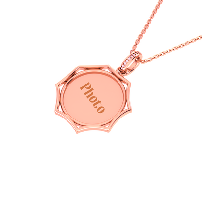 RKC 14k Yellow Gold Plated Round Cut Moissanite Photo Pendant Necklace With Chain 18 Inch