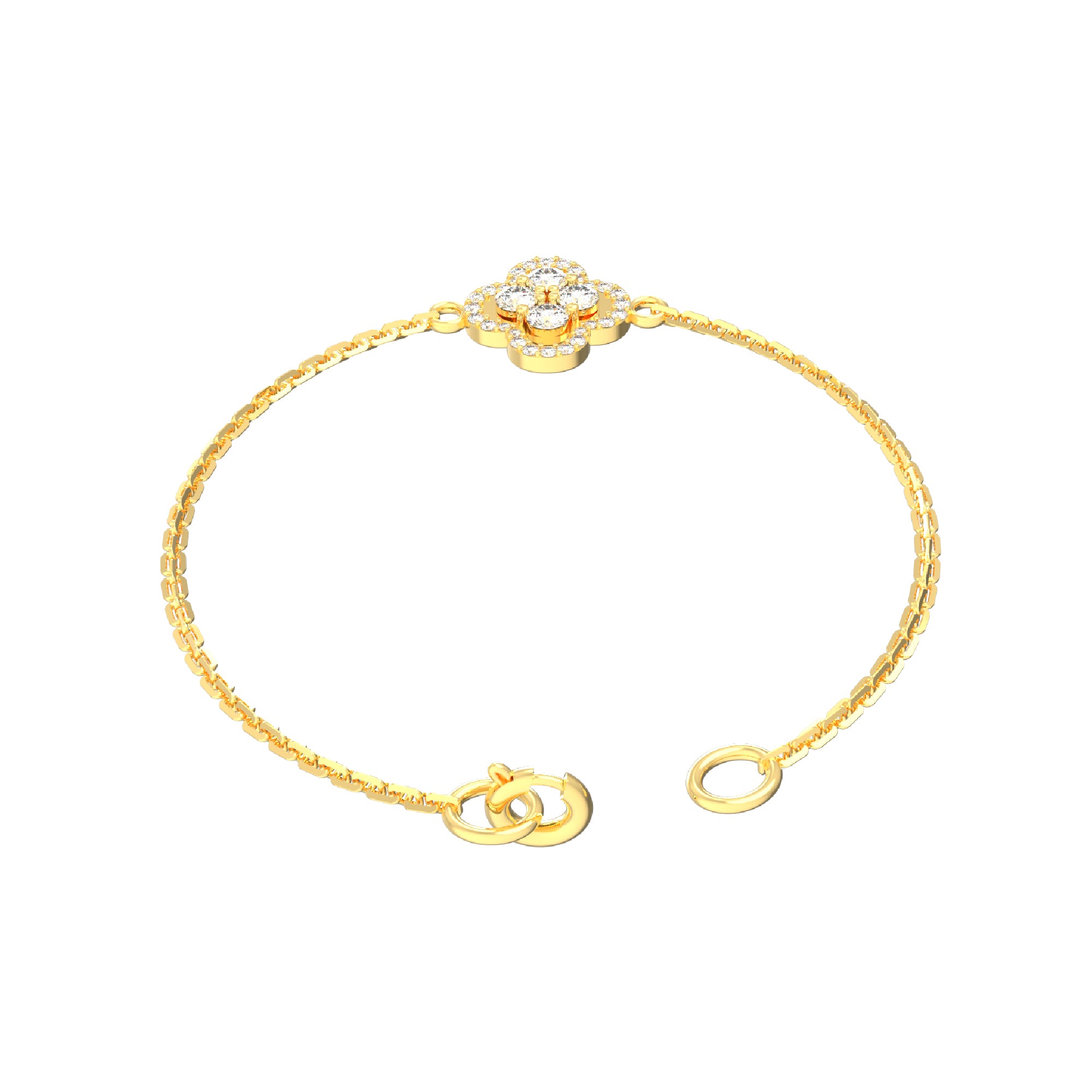 Bracciale da donna floreale in moissanite RKC in argento sterling 925 da 1,00 ct, placcato in oro giallo 14 carati, peso 2,85 ct