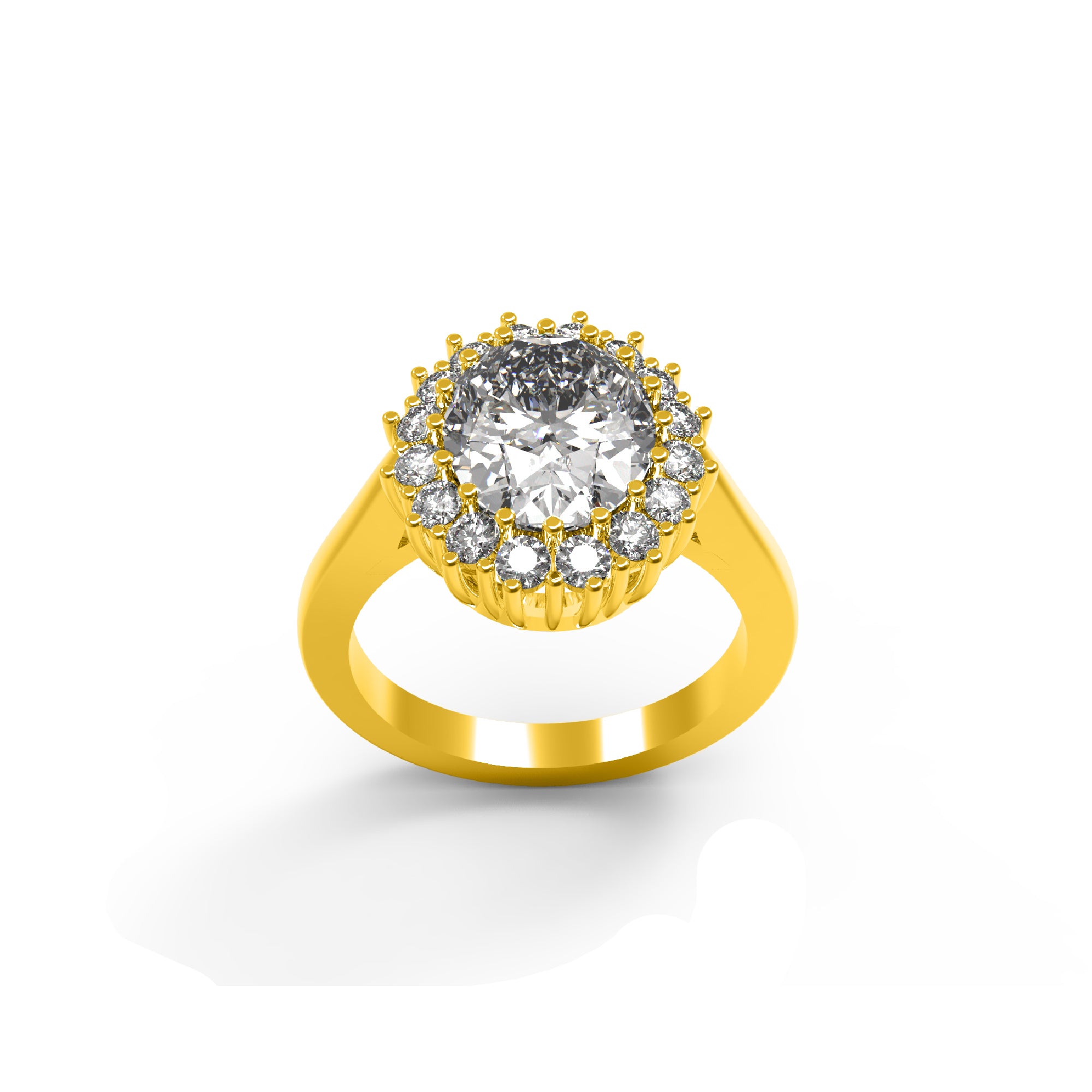 RKC Oval geschnittener Moissanit-Halo-Hochzeitstagsring, 925er Sterlingsilber, 14 Karat Gelbgold vergoldet, Gewicht 4 g, Breite 2,50 mm