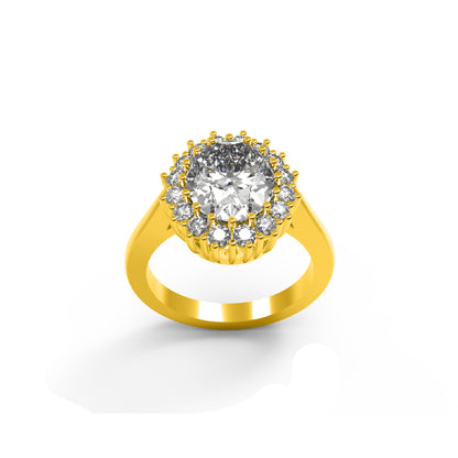 RKC Oval geschnittener Moissanit-Halo-Hochzeitstagsring, 925er Sterlingsilber, 14 Karat Gelbgold vergoldet, Gewicht 4 g, Breite 2,50 mm