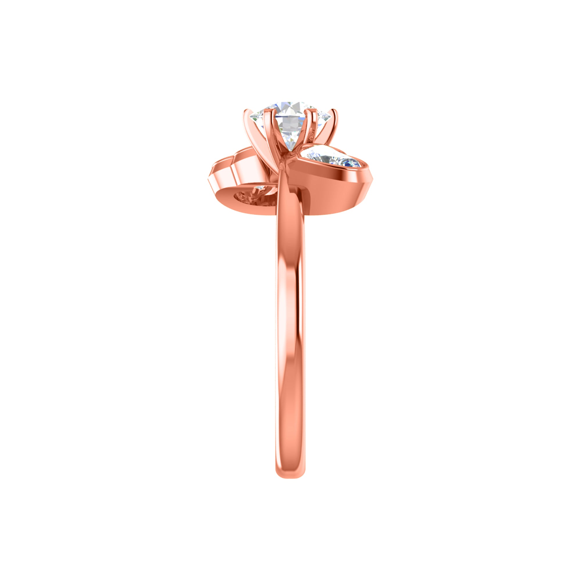 Anello di fidanzamento rotondo con tre pietre RKC in argento 925 placcato in oro giallo 14 carati per donna Peso 2,20 g