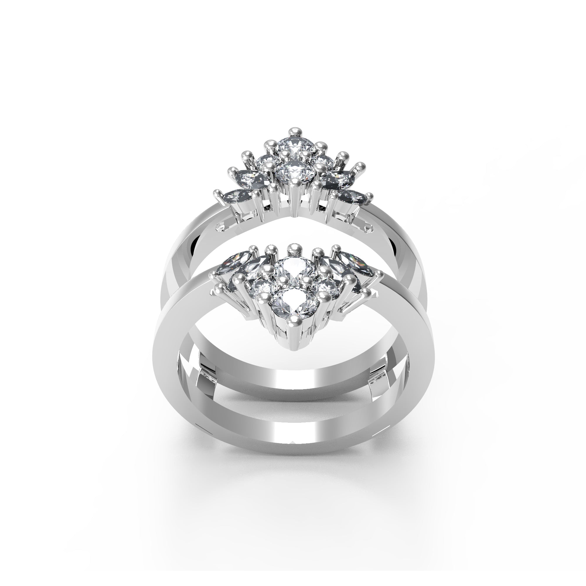 RKC Runder Moissanit Marquise Enhancer Ehering, Jackenring, 925er Sterlingsilber, 14 Karat Gelbgold vergoldet, Gewicht 5 g