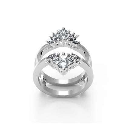 RKC Runder Moissanit Marquise Enhancer Ehering, Jackenring, 925er Sterlingsilber, 14 Karat Gelbgold vergoldet, Gewicht 5 g