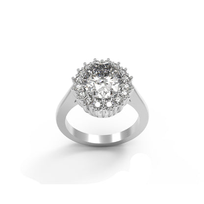 RKC Oval geschnittener Moissanit-Halo-Hochzeitstagsring, 925er Sterlingsilber, 14 Karat Gelbgold vergoldet, Gewicht 4 g, Breite 2,50 mm