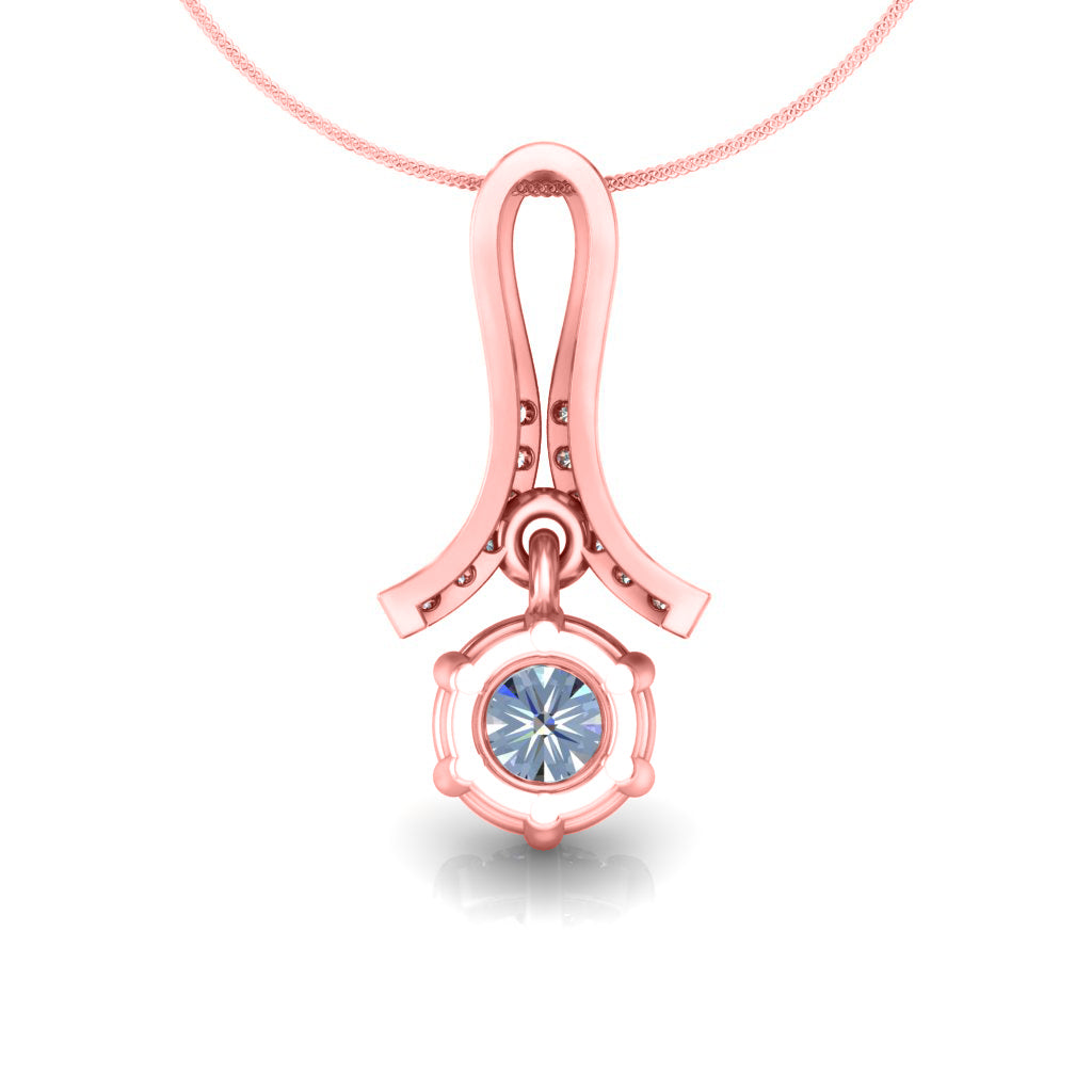 Ciondolo in moissanite da donna con goccia in argento sterling 925 RKC da 0,30 CT, per donna, placcato in oro rosa 14 carati, peso 3,1 g, altezza 16 mm
