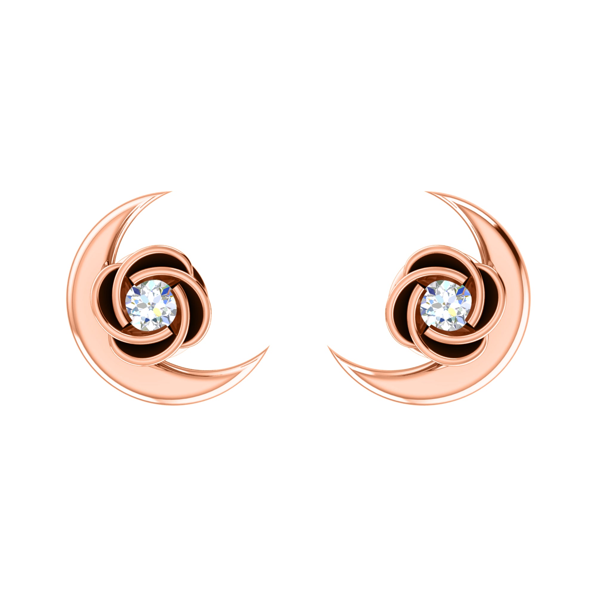 Orecchino da donna RKC in argento sterling 925 con mezza luna respinta in oro bianco 14k oltre 1,60 peso, altezza 9,30 mm