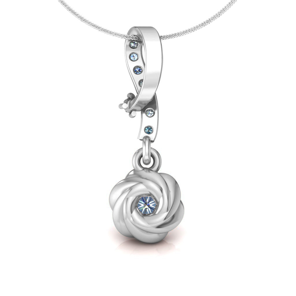 RKC 925 Sterling Silber Blumentropfen 0,35 Karat Moissanit-Anhänger, 14 Karat zweifarbig vergoldet, Gewicht 2,8 g, Höhe 18 mm