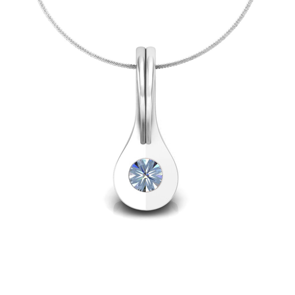 Ciondolo in moissanite con goccia d'argento da matrimonio solitario RKC da 0,25 CT, placcato in oro rosa 14 carati, peso 3,00 g, altezza 14,00 mm