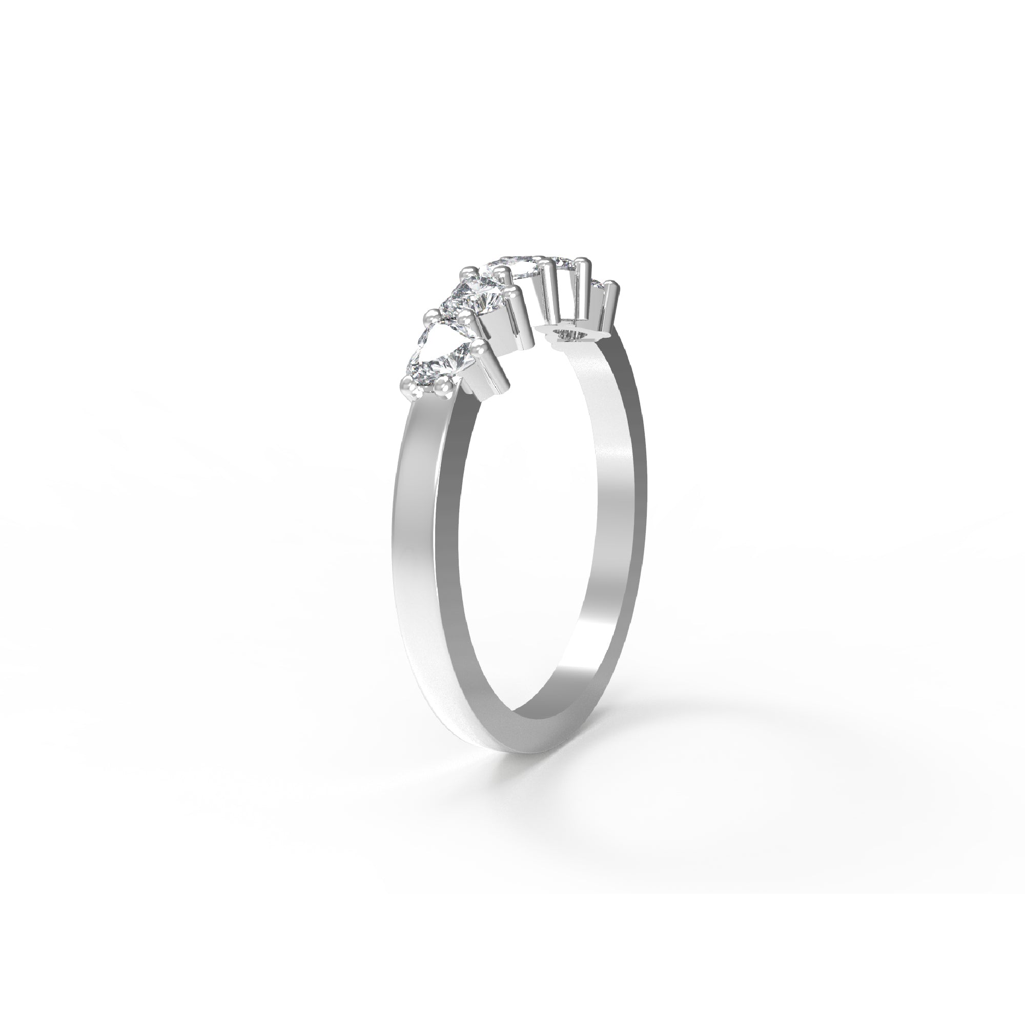 RKC Moissanit-Ehering mit fünf Herzschliff, 14 Karat Gelbgold plattiert, 925er Silber, Damenring, Gewicht 2 g, Breite 2 mm