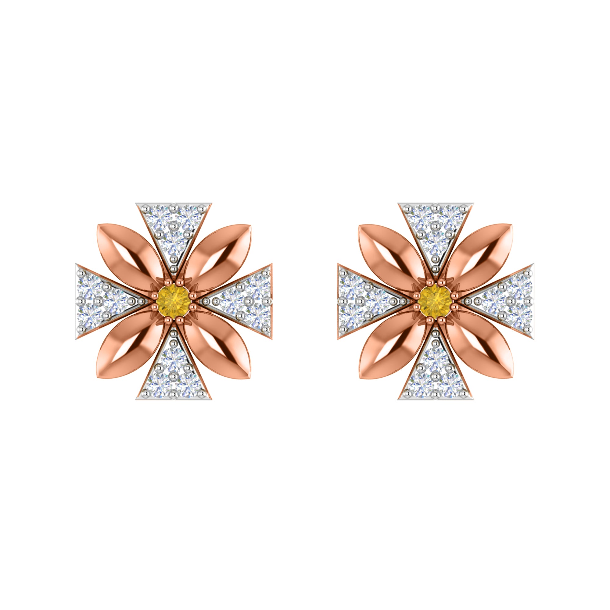 Orecchino da donna con motivo floreale push-back in argento sterling RKC 925, oro rosa 14 carati, peso 3,00 g, altezza 11,50 mm