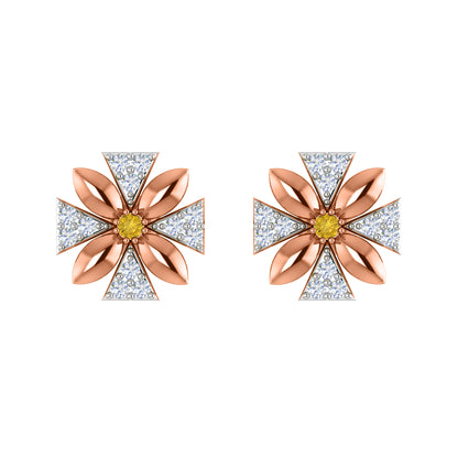 Orecchino da donna con motivo floreale push-back in argento sterling RKC 925, oro rosa 14 carati, peso 3,00 g, altezza 11,50 mm