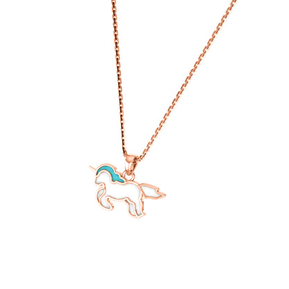 RKC Emaille-Einhorn-Anhänger, 925er Silber, Schmuck, 14 Karat Gelbgold vergoldet, Produktgewicht: 3,80 g, Höhe: 12,00 mm